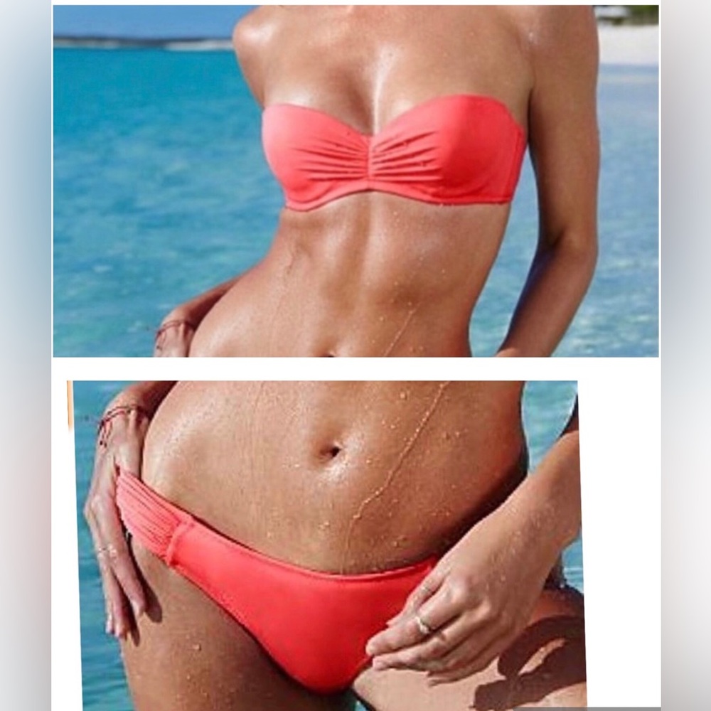 Victoria’s Secret 2 piece bikini  neon coral push up top sz 34D bottom sz M